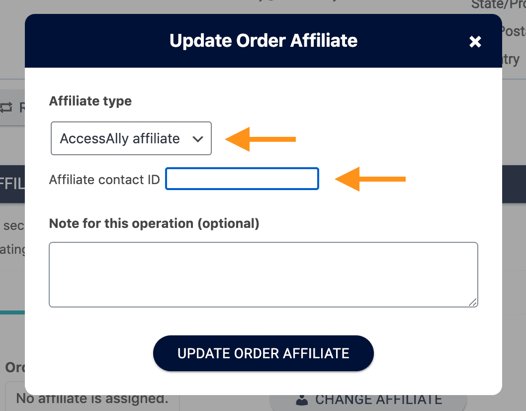 assign an affiliate to an order