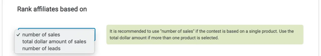 Affiliate leaderboad ranking options