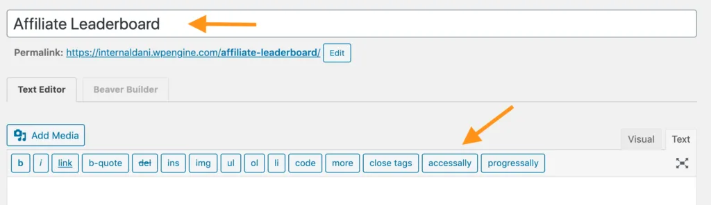 AccessAlly shortcode adder in WordPress page editor