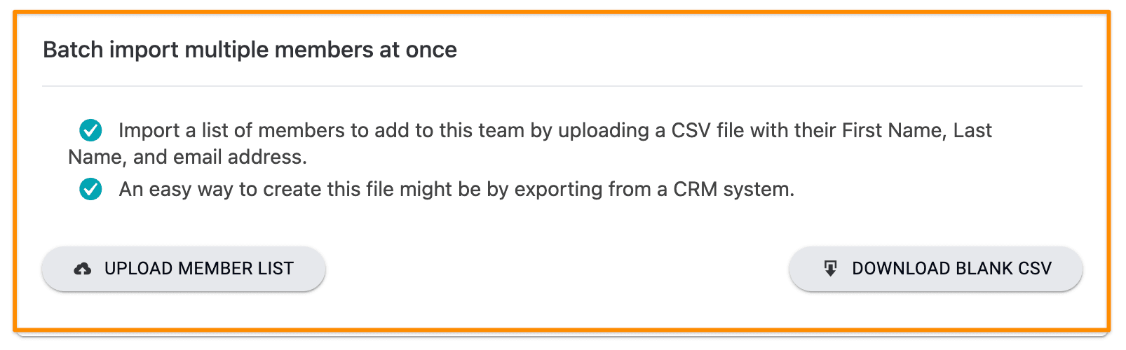 Screenshot from AccessAlly showing where an admin can bulk upload team members