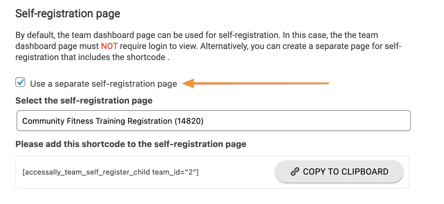 settings that allow team member to self-register