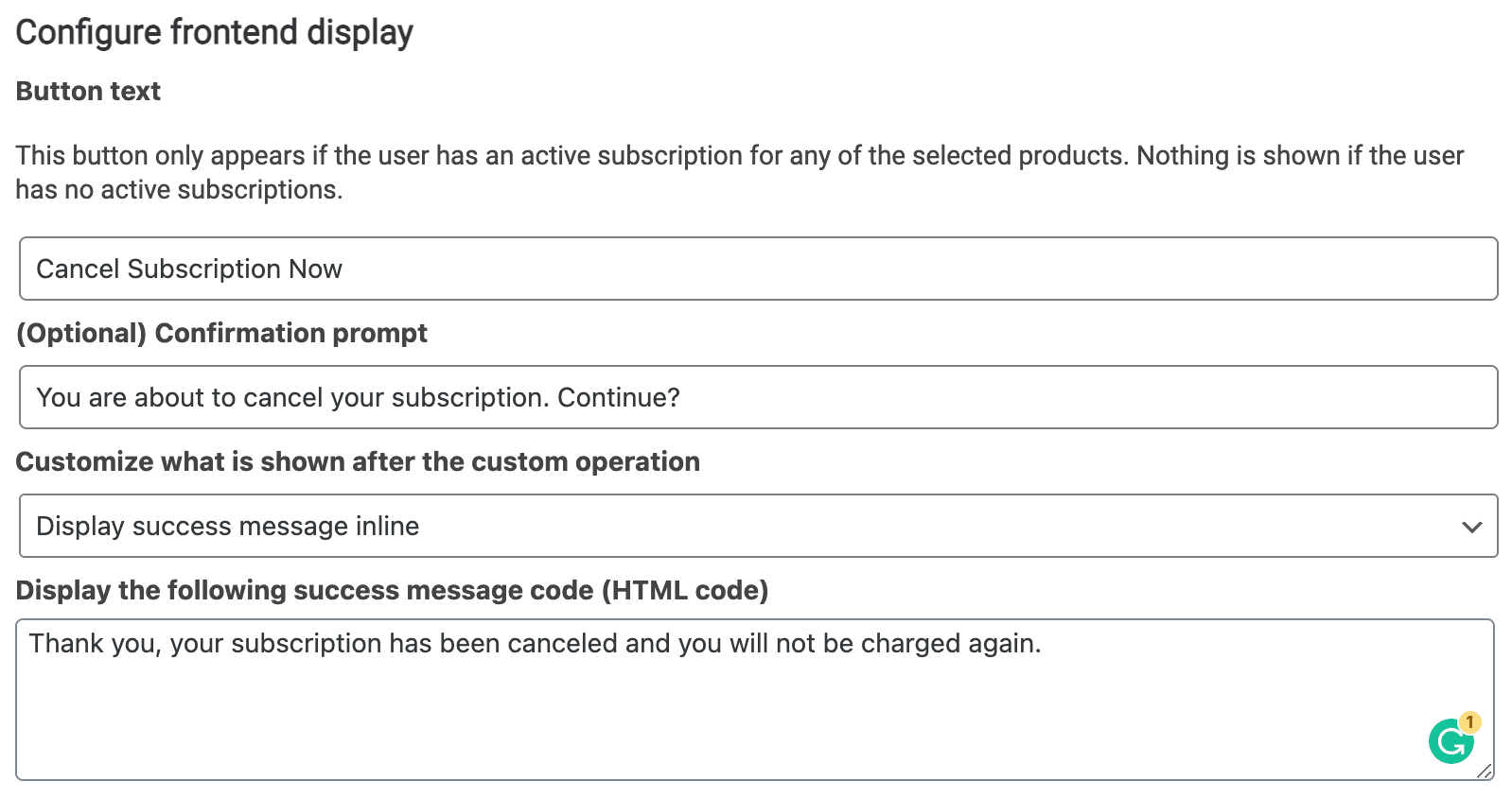 Screenshot of display settings