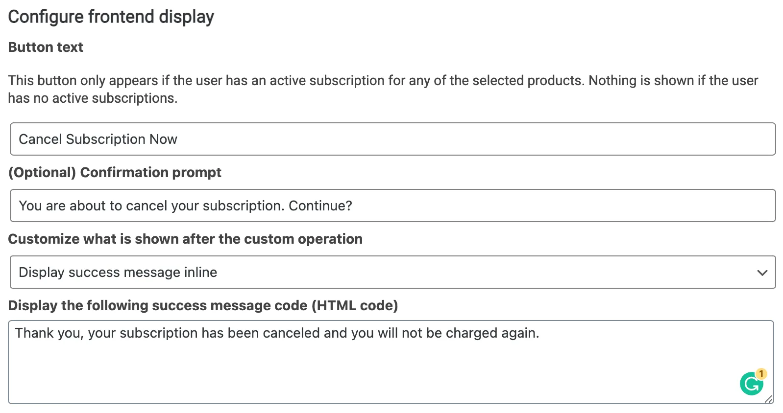 Screenshot of display settings