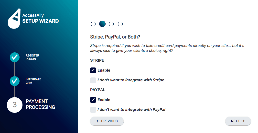 Stripe or PayPal integration Screenshot
