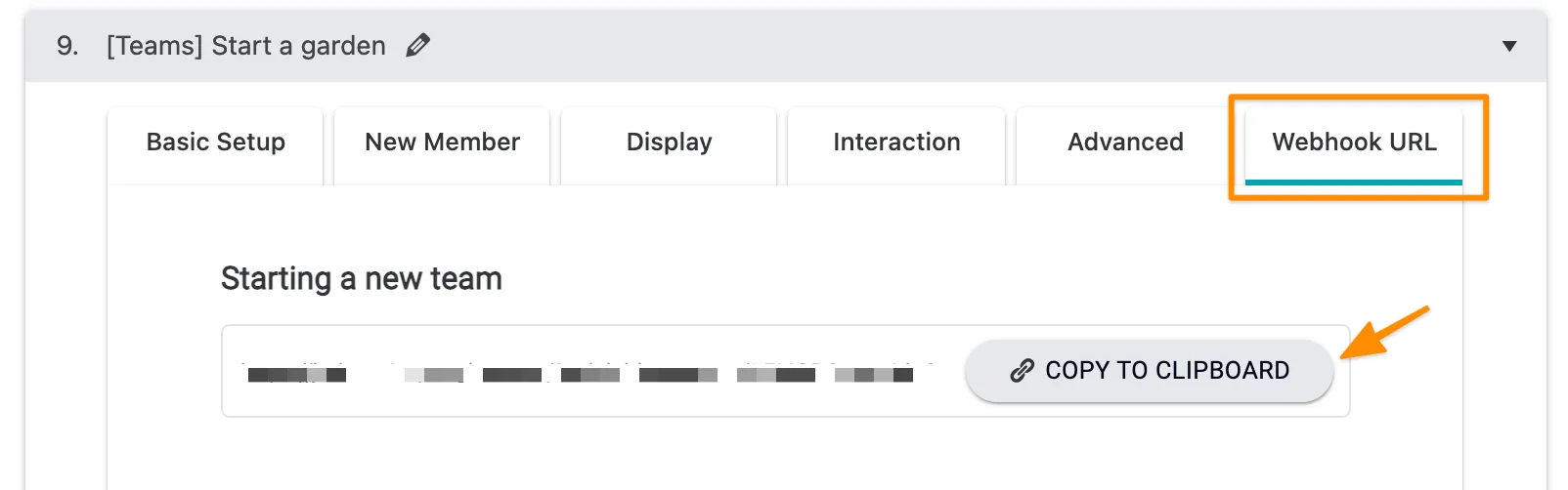 Screenshot showing Webhook URL