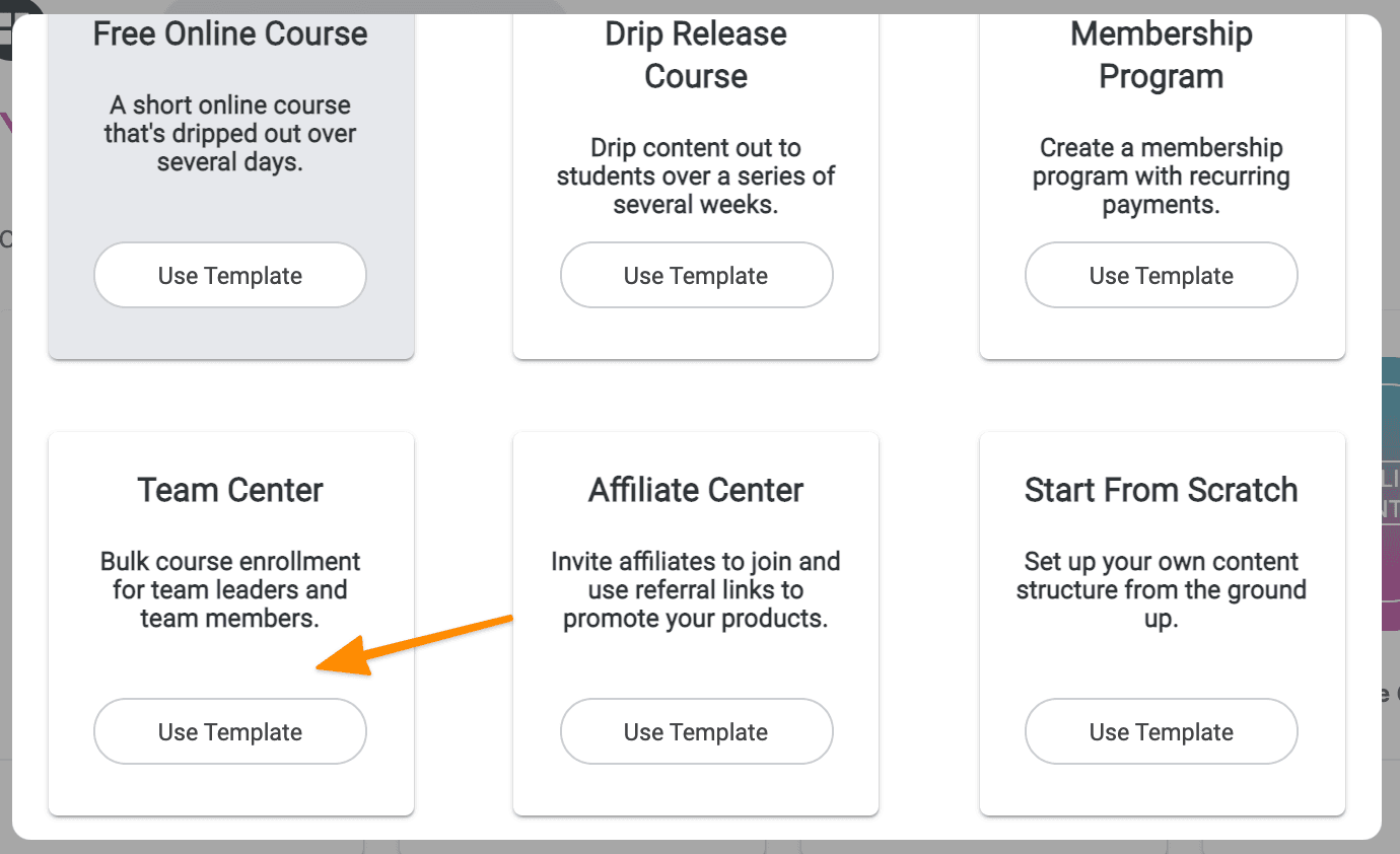 Screenshot from AccessAlly showing the Teams Center template