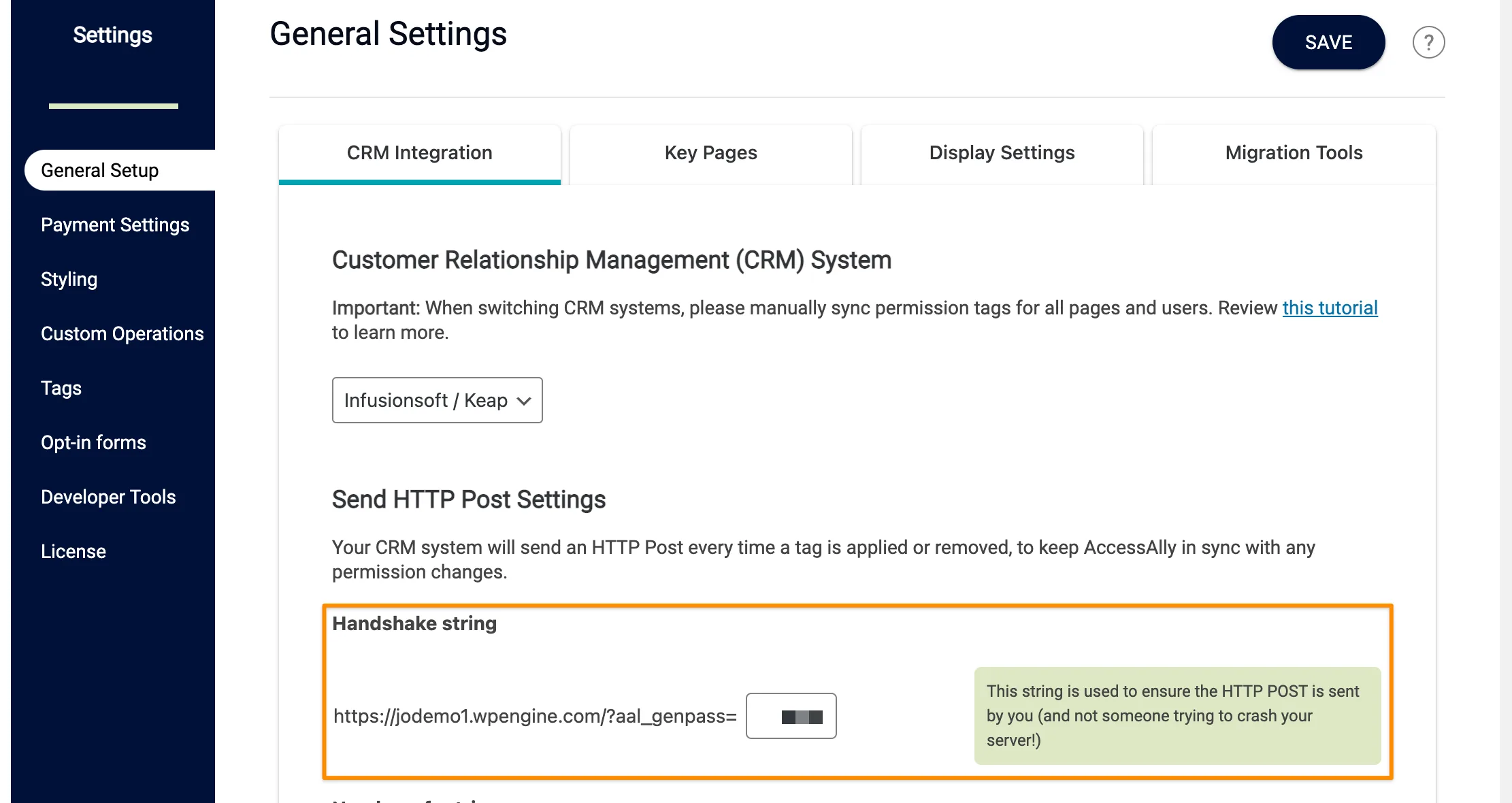 screenshot from AccessAlly showing where to find your http post url 