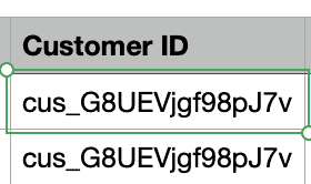 Screenshot of customer ID column