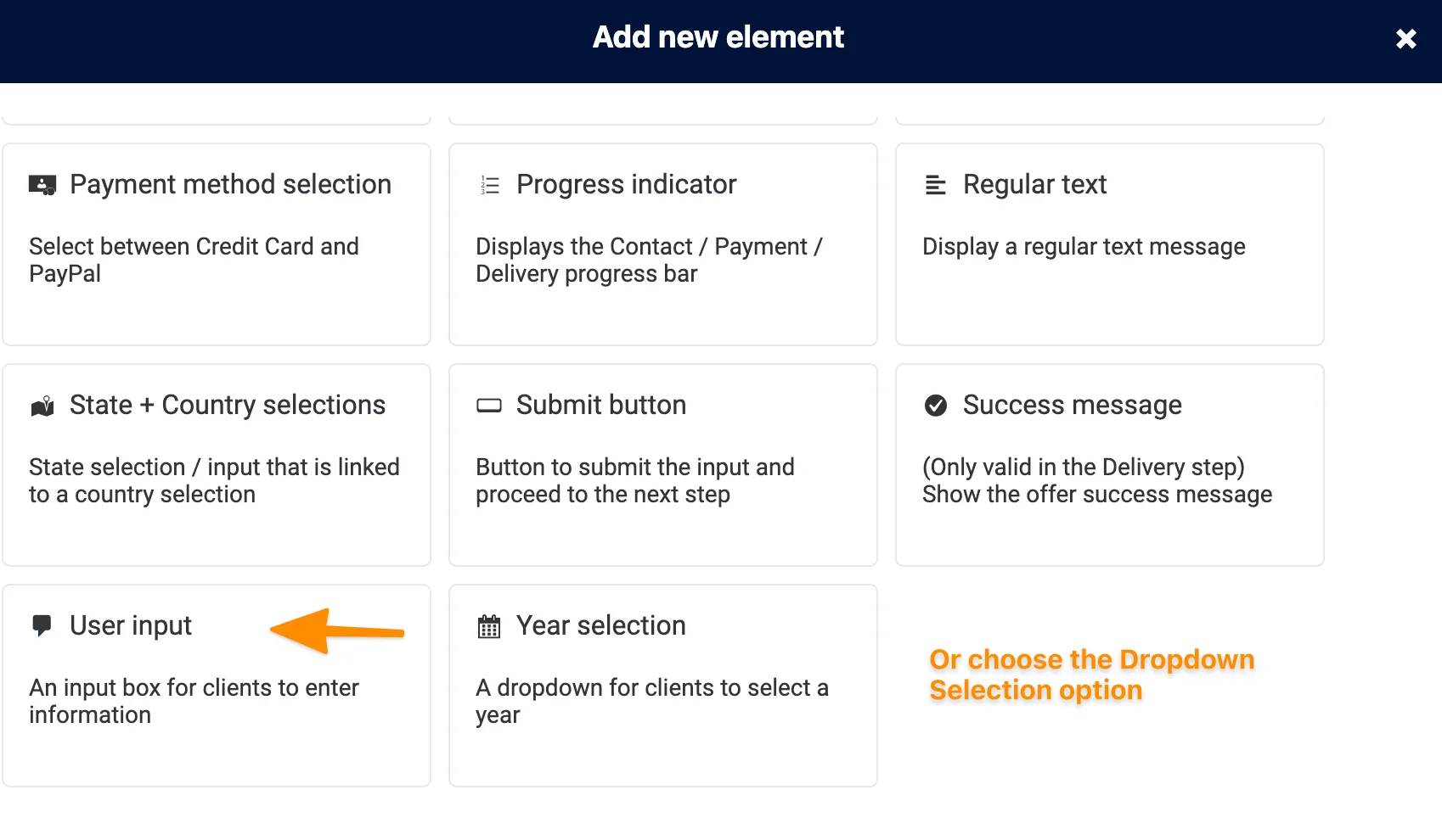 Screenshot of adding input fields