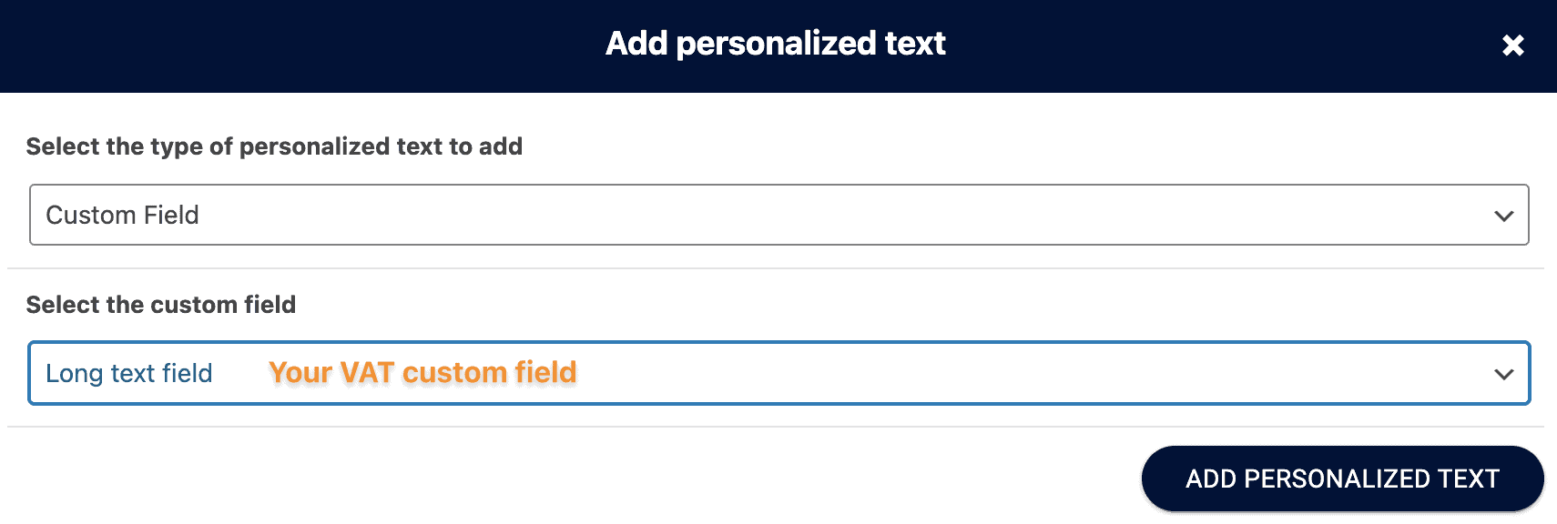 Screenshot of Add Custom Field for VAT