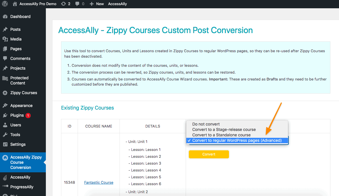 Zippy Courses Advanced Option