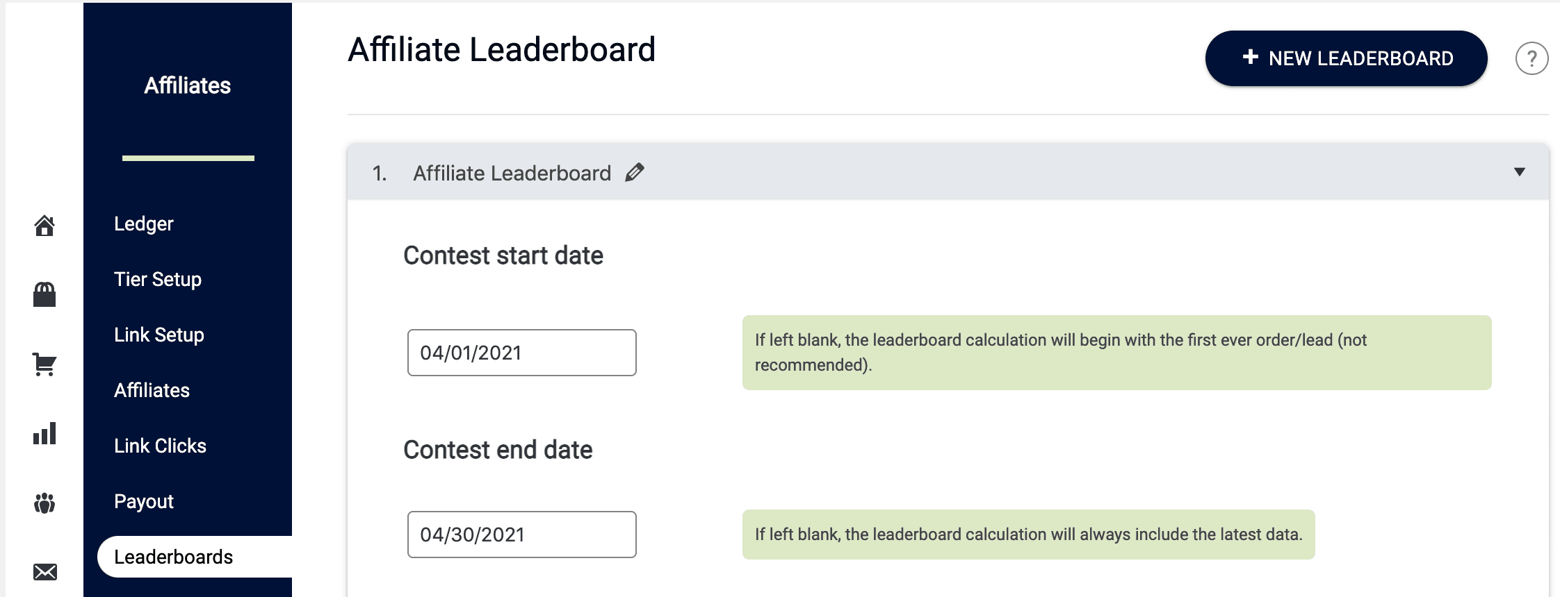 affiliate leaderboard dates