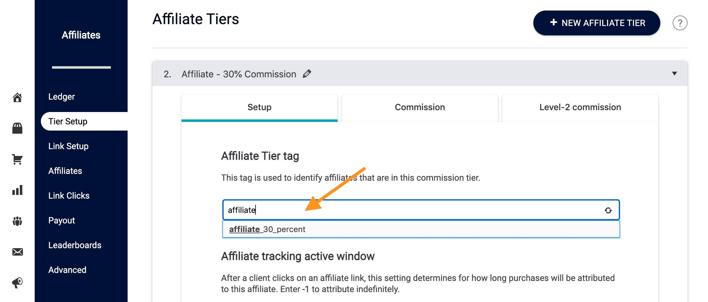 Screenshot of how to assian an affiliate tier tag