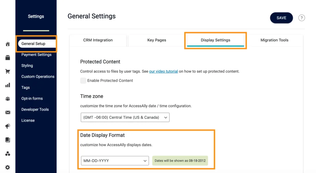 Date Display Format Settings