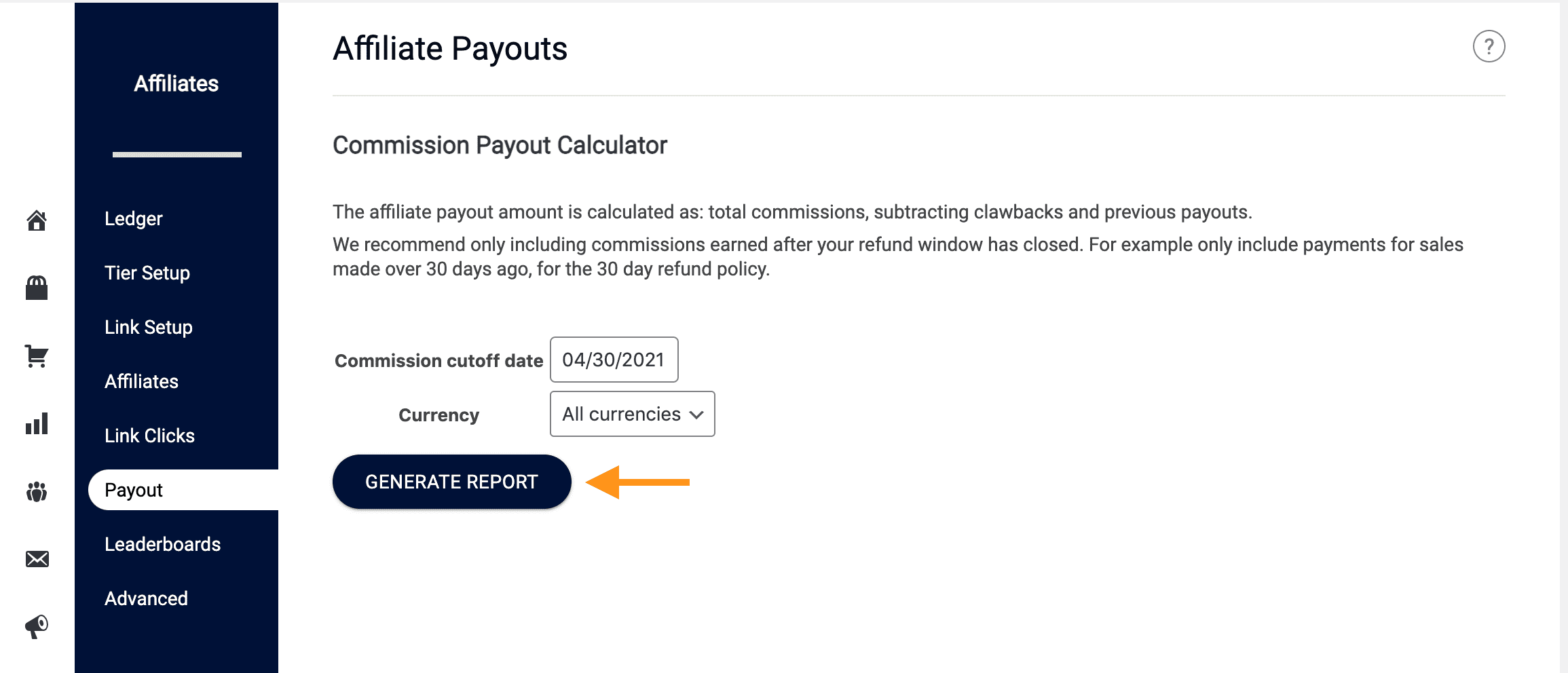 generate the affiliate payout report