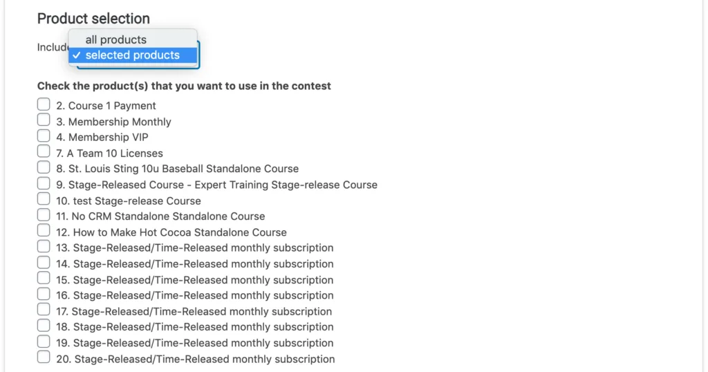 product selection for affiliate leaderboard