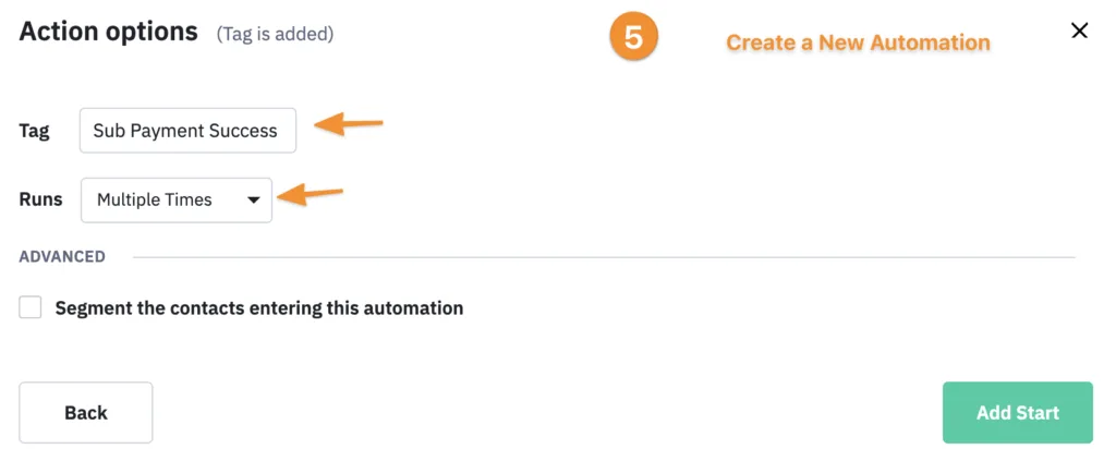 Screenshot of ActiveCampaign tag triggered automation