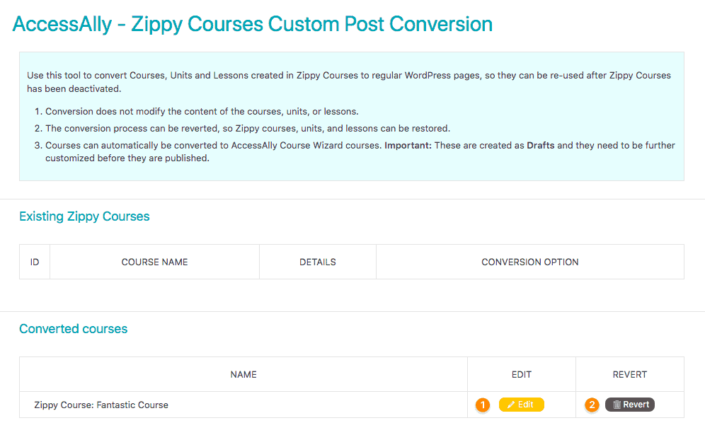 Converted Courses Options