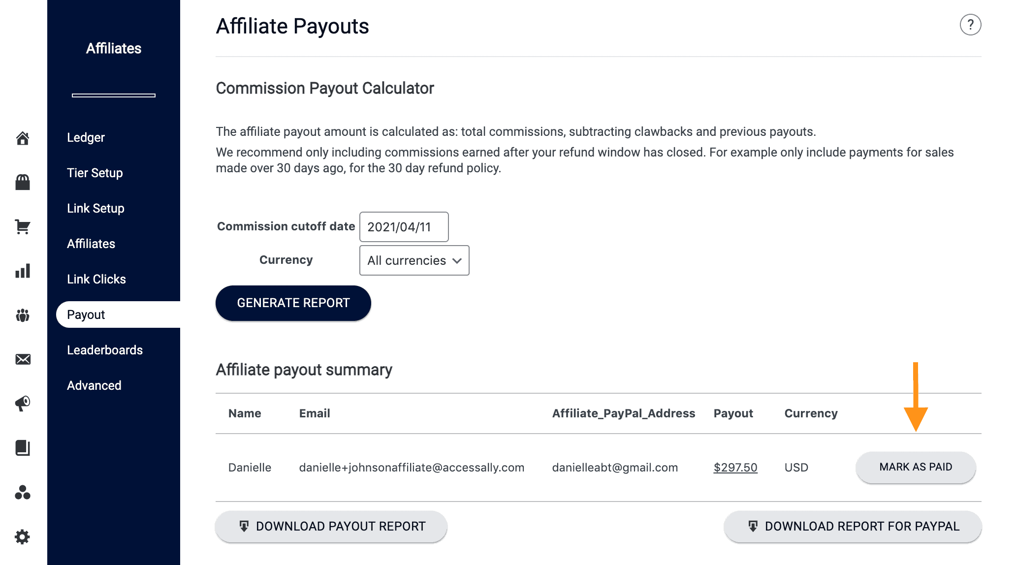 mark affiliate as paid button