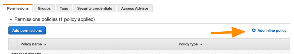 Screenshot of add inline policy location