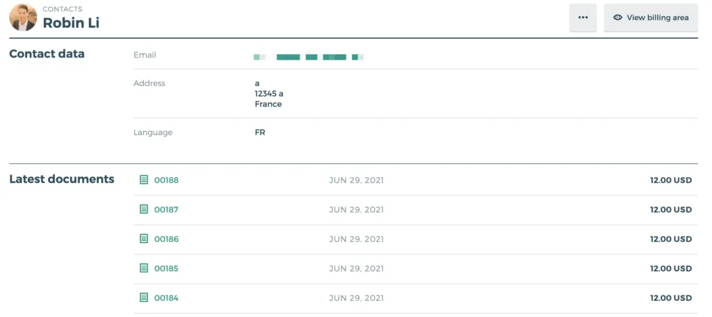 Screenshot of Quaderno invoice area