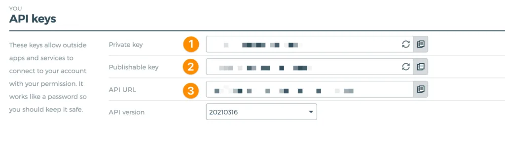 Screenshot of Quaderno API keys