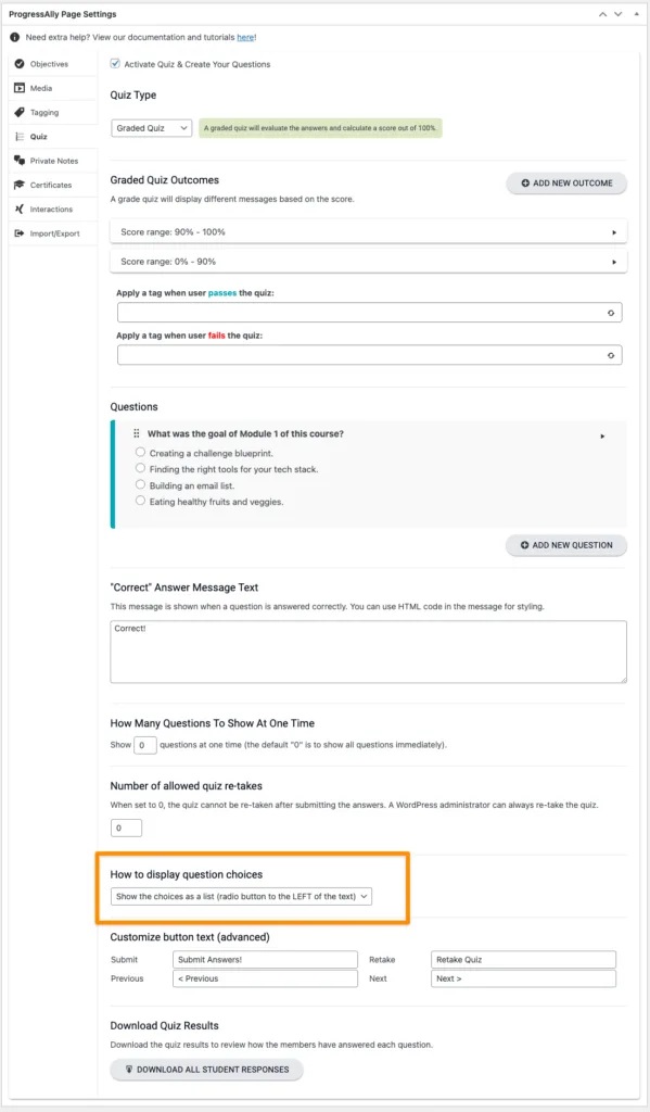 How to display question choices