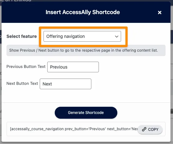 Offering Navigation shortcode