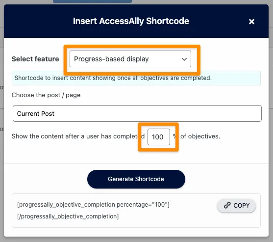 Progress Based Display Shortcode