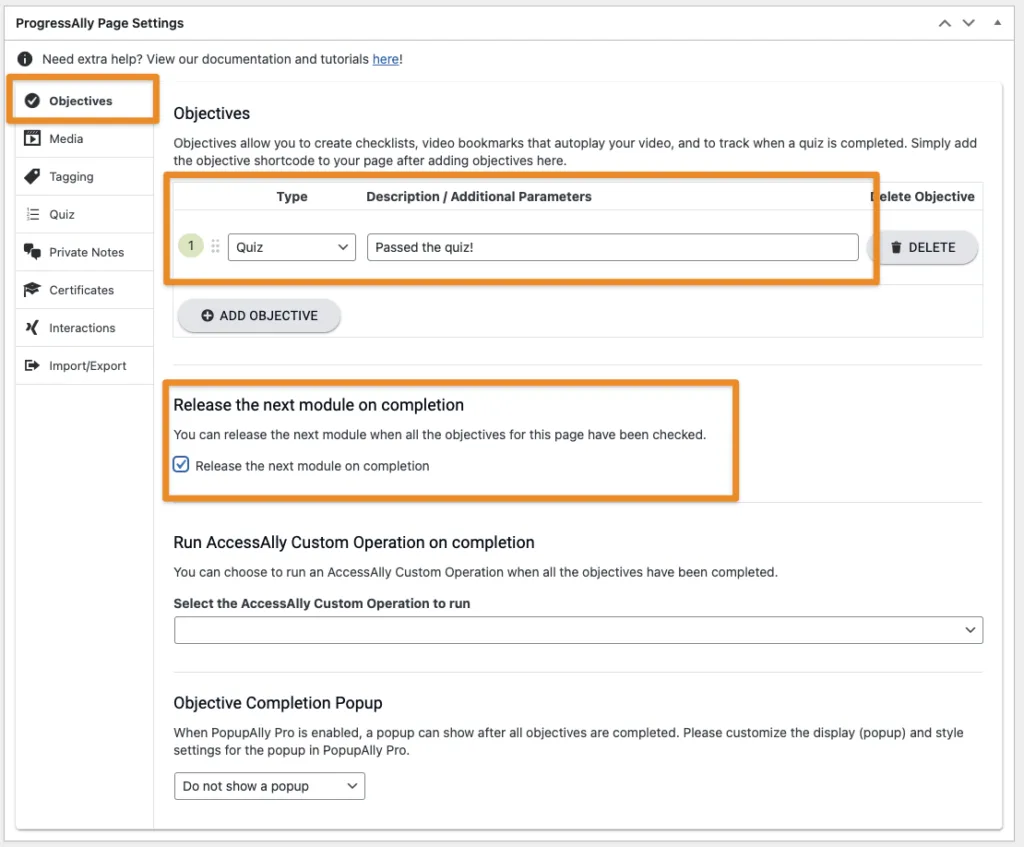 Release the next module on completion