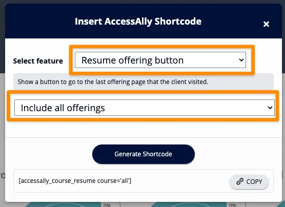 Resume Offering shortcode