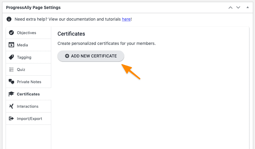 Add New Certificate Button