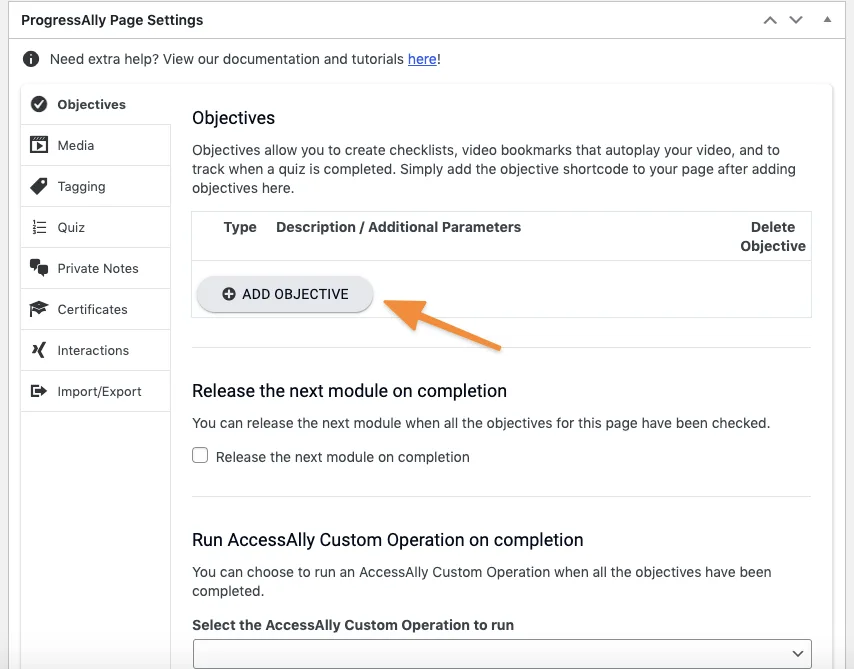 Add Objective Button