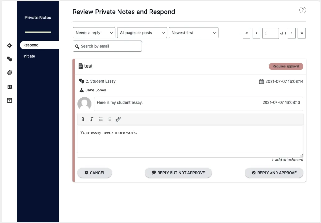admin reviewed note reply
