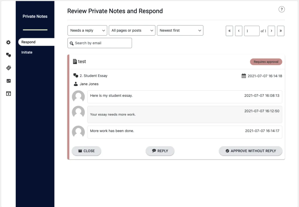 admin reviewed note with second submission shown