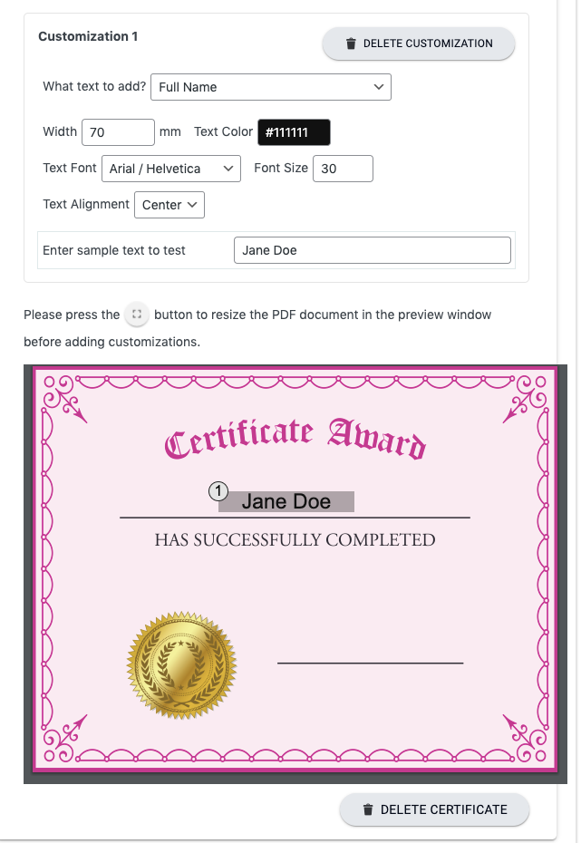 Certificate Element Placement