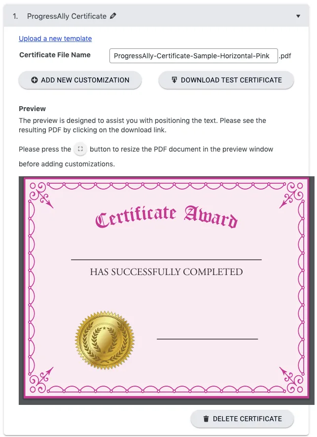 Certificate Preview