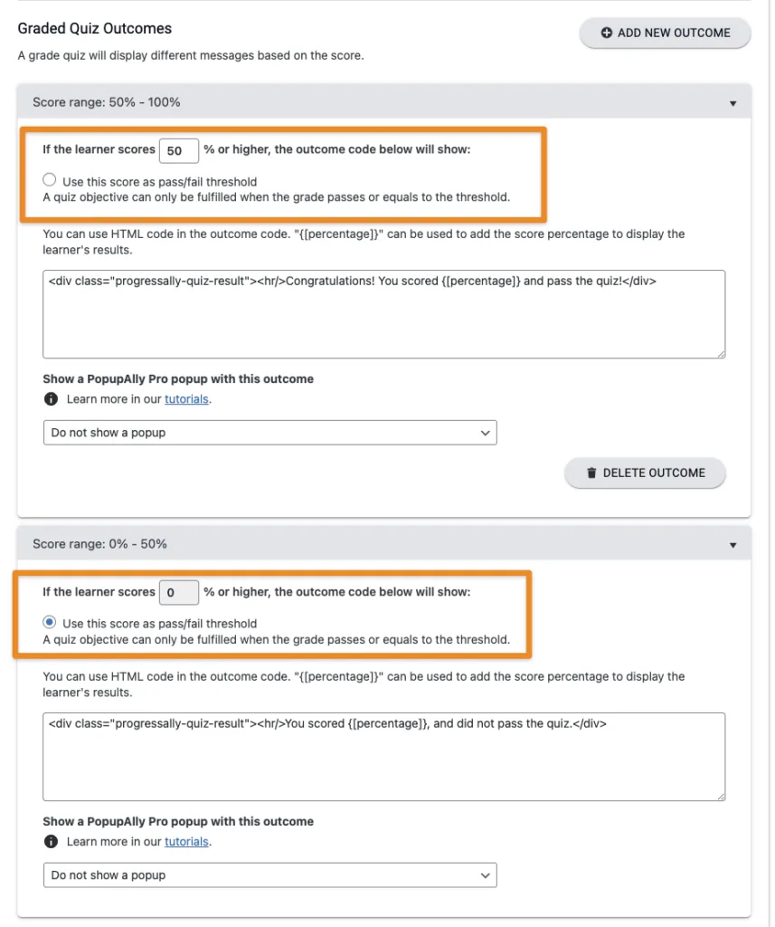create grade outcomes