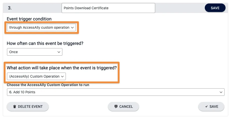 Custom operation event