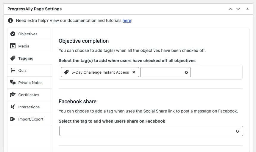 Screenshot of Instant Access Tag