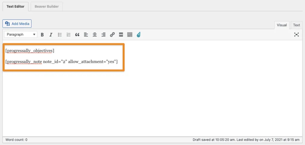 objective and note added to page