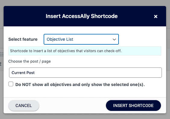 Objective List Shortcode Generator