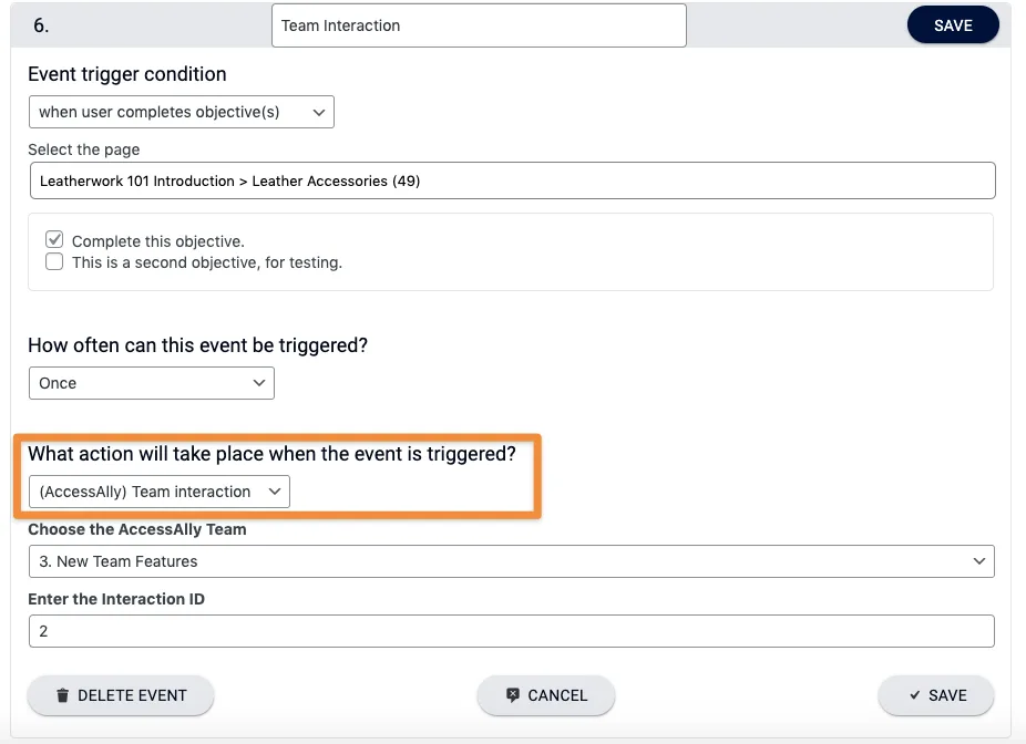 Team interaction event