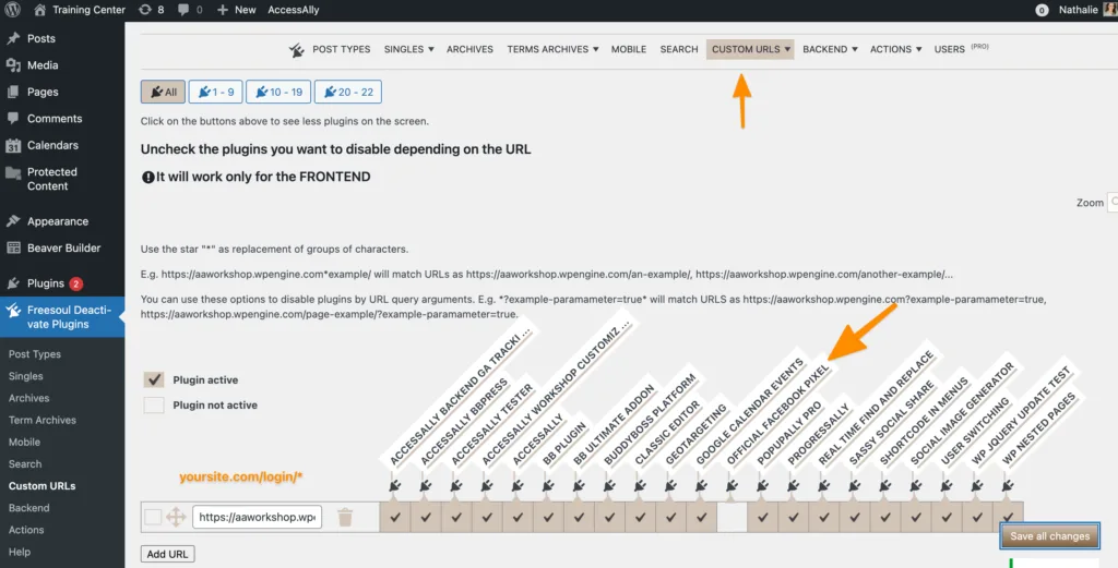Screenshot of disabling the Facebook for WordPress on specific pages
