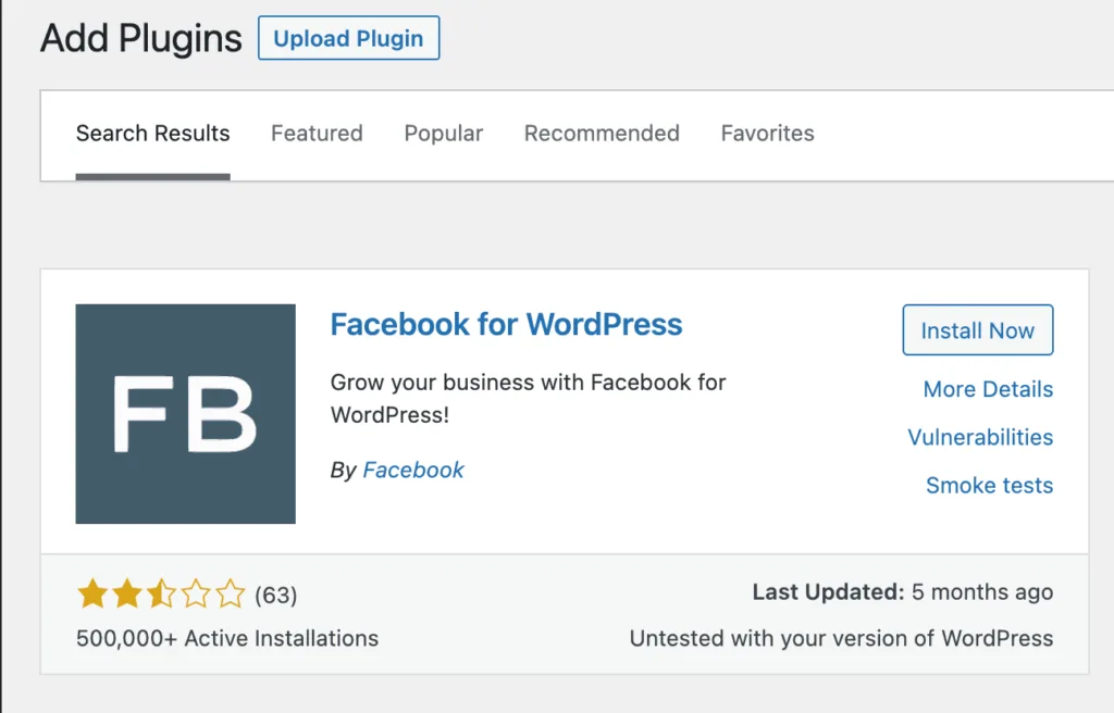 Screenshot of Facebook for WordPress plugin