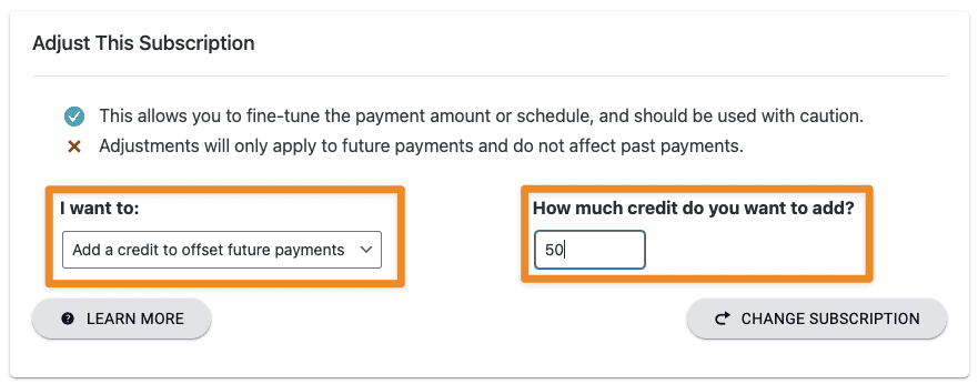 Add credit to a subscription
