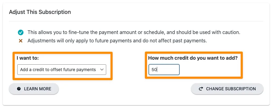 Add credit to a subscription