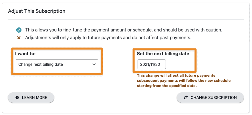 Change the billing date