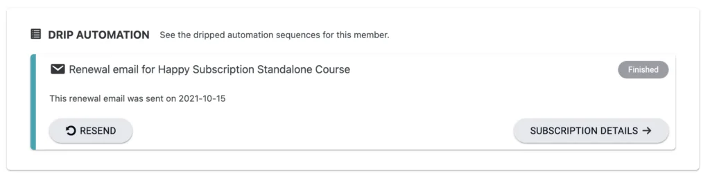 Screenshot of reminder email status