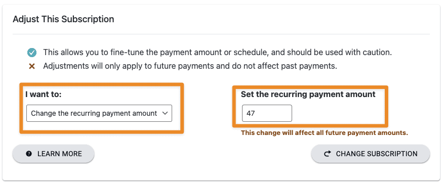 change the recurring payment amount
